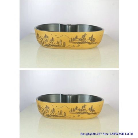 sjby120-257 Jingdezhen Hand painted ceramic wash basin with autumn water pattern