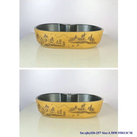sjby120-257 Jingdezhen Hand painted ceramic wash basin with autumn water pattern