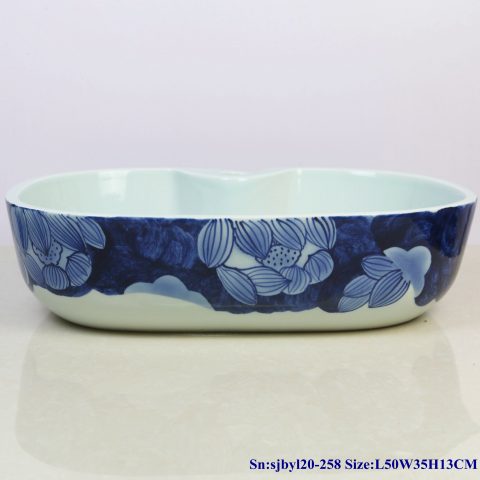sjby120-258 Jingdezhen Hand painted blue and white lotus pattern ceramic washbasin