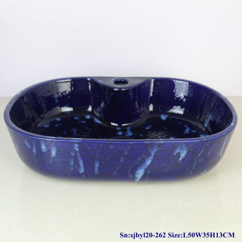 sjby120-262 Jingdezhen Hand painted  Blue Aurora pattern ceramic washbasin