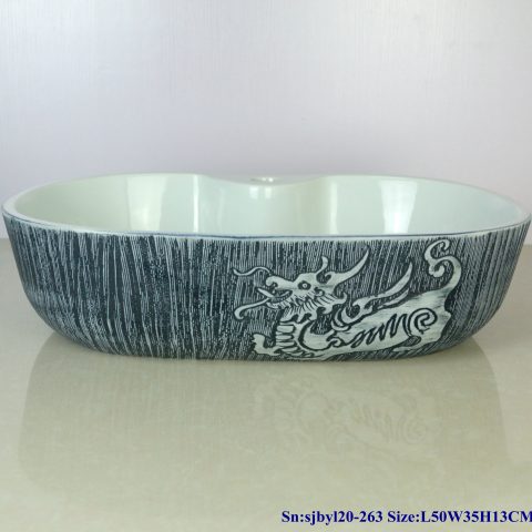 sjby120-263 Jingdezhen Hand painted  Ceramic washbasin with dragon and sea pattern