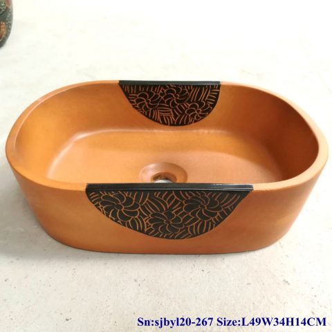 sjby120-267 Jingdezhen Hand painted Ceramic washbasin with half circle flower pattern