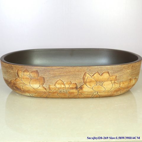 sjby120-269 Jingdezhen Hand painted Ceramic wash basin with lotus and rust pattern