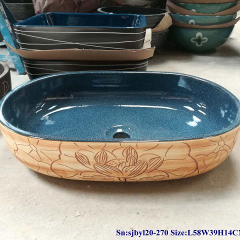 sjby120-270 Jingdezhen Hand painted Ceramic wash basin with light lotus glaze pattern