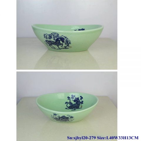 sjby120-279 Jingdezhen Hand painted Ceramic washbasin with jade green Zodiac pattern