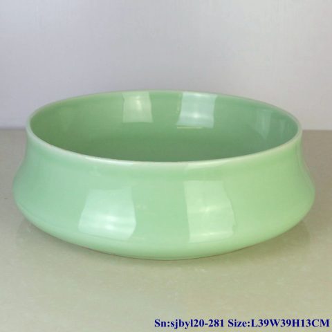 sjby120-281 Jingdezhen Hand painted Jade green basin round ceramic washbasin