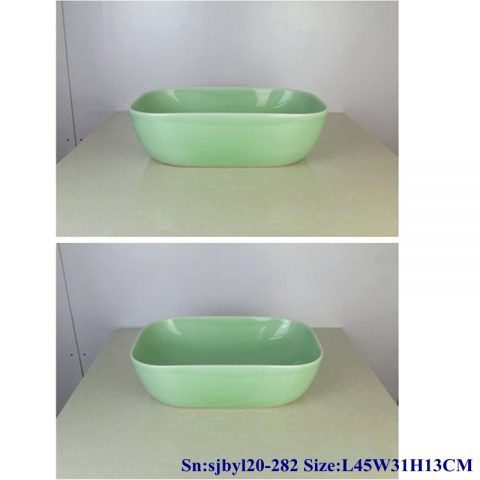 sjby120-282 Jingdezhen Hand painted Jade green basin rectangular ceramic washbasin